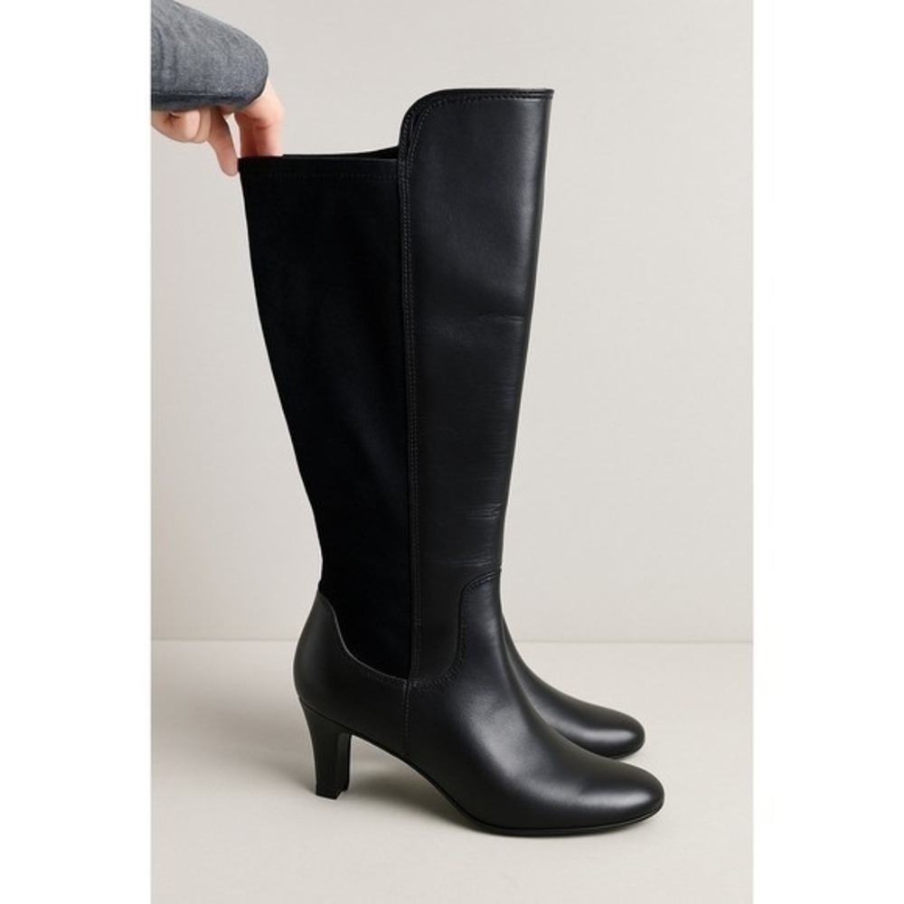 Cole Haan Black Leather & Suede Knee-High Heels